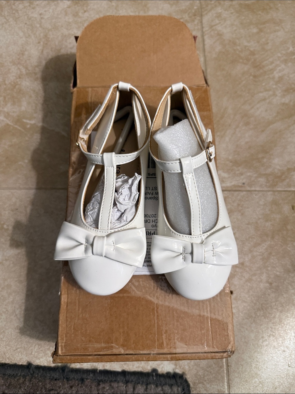 Toddler/Youth White T-Strap Dress Shoes with Bow